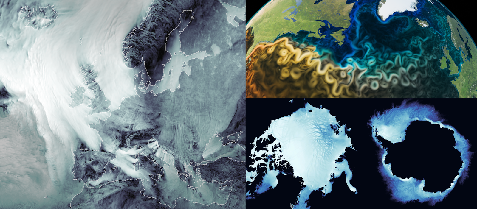 High-resolution simulations of surface winds, sea ice and ocean currents using the models involved in the Climate DT (ICON, IFS-FESOM and IFS-NEMO). Visualisations created in the framework of DestinE and of Horizon 2020 nextGEMS project. 